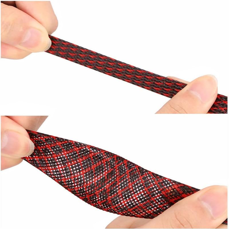 Aibole 25Ft-1/4inch PET Expandable Braided Wire Sleeving,Wire Loom Cable Sleeve for TV,Computer,Home Theater,Automotive,Home Industrial,Electrical Wires,Chemical,Protect Cat from Chewing Cords,BlackRed - Image 2